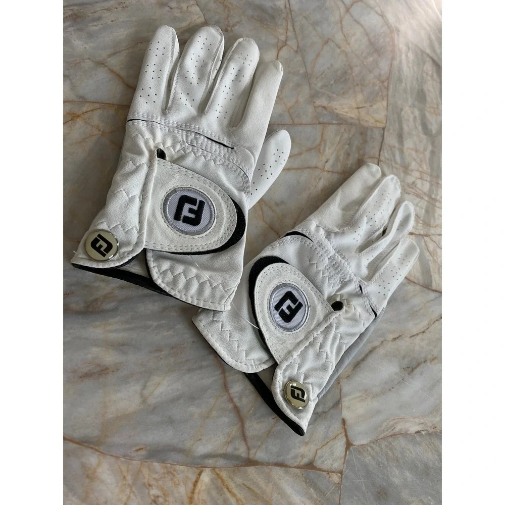 FootJoy Womens White Golf Gloves Pair Hook and Loop Logo Breathable Perforated